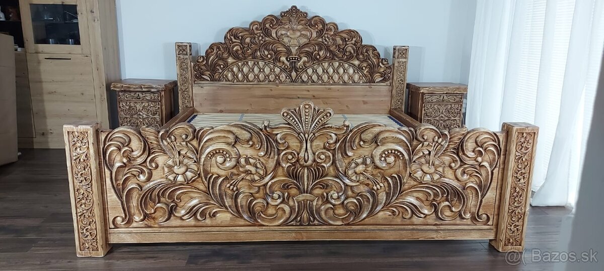 Drevená  manželska posteľ 180×200 vrátane roštov
