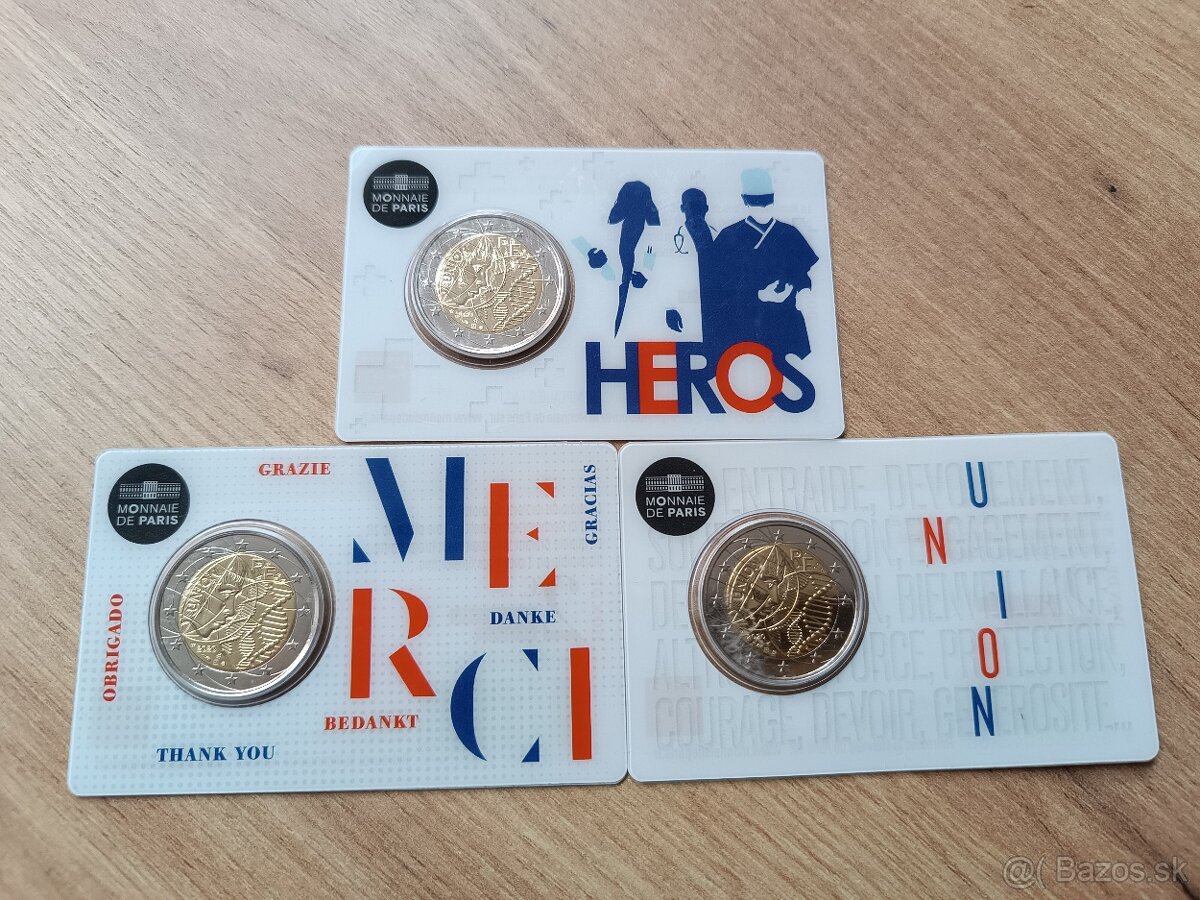 2€, euro , Francúzsko 2020, BU , Merci, Union,Heroes, pandé