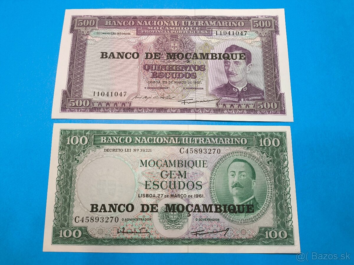 Bankovky MOZAMBIK - 100, 500 Escudos 1961 (1976)