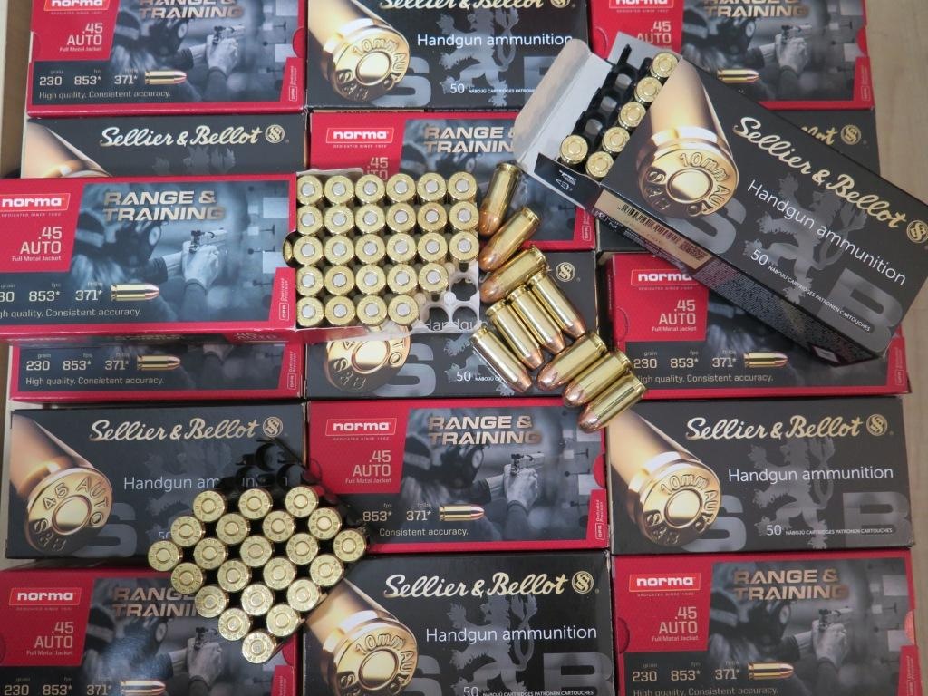 Predám náboje 45 ACP a 10 mm AUTO Norma a S.&Bellot 0,50 kus