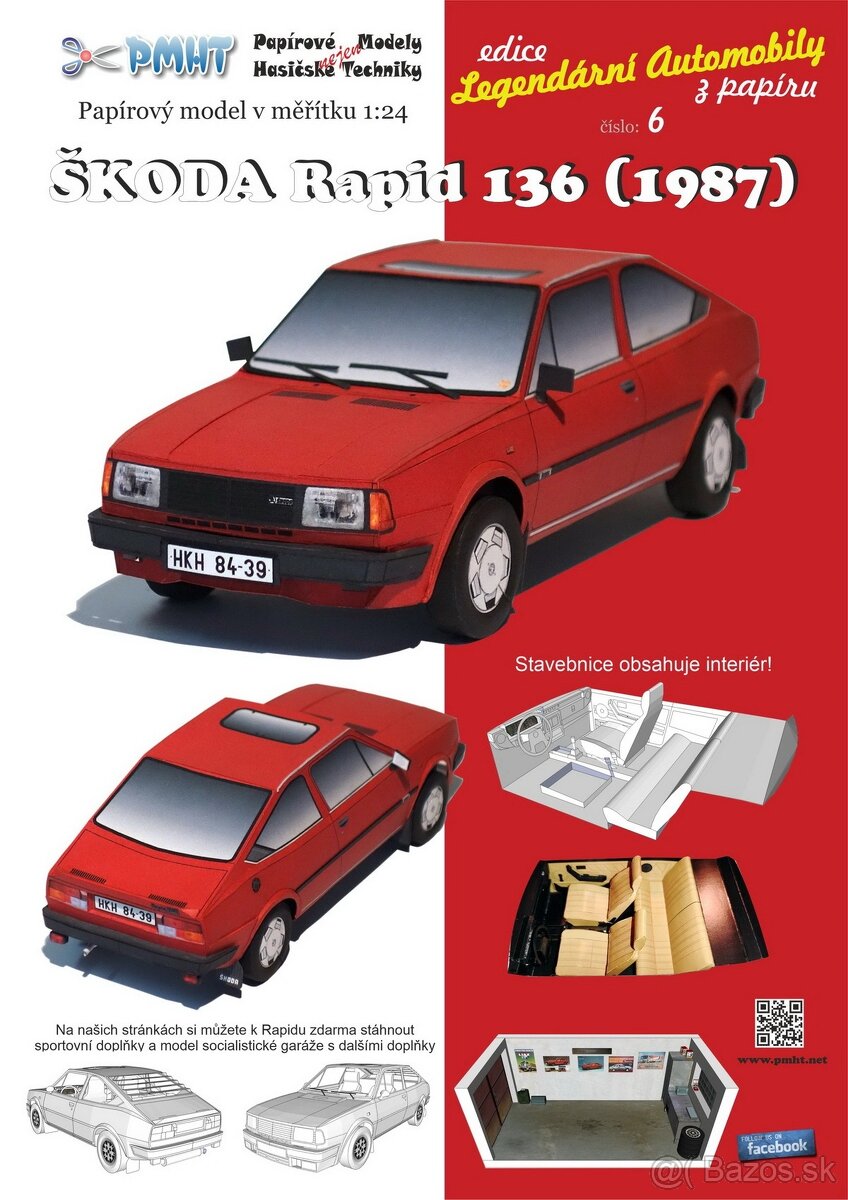 Papierový model - ŠKODA Rapid 136 (1987) červená