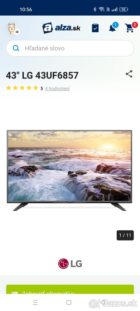 Smart Televízor LG 4k ultra HD,  109 cm