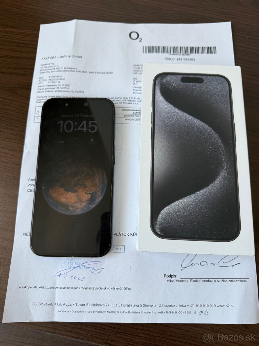 iPhone 15 pro 256gb black titanium, záruka 10/2025