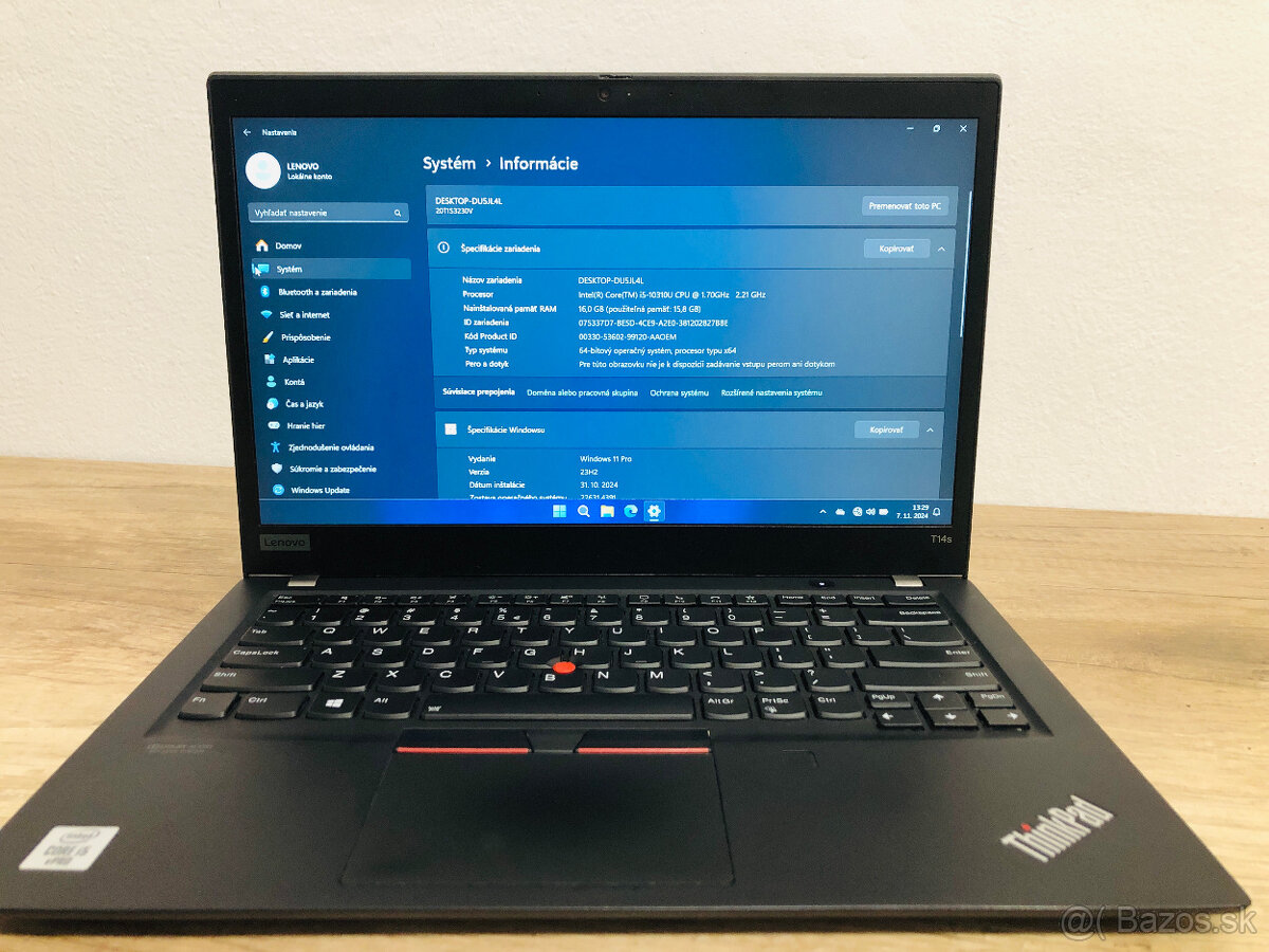 Predám notebook Lenovo ThinkPad T14s 2 roky záruka