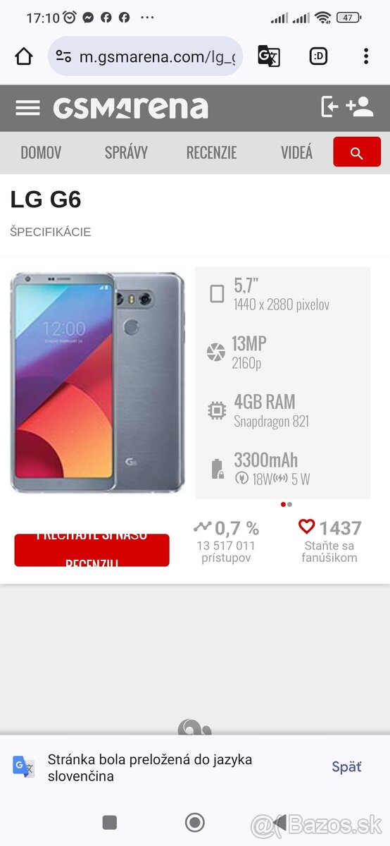 Mobil LG G6 Thinq- Platinum Color