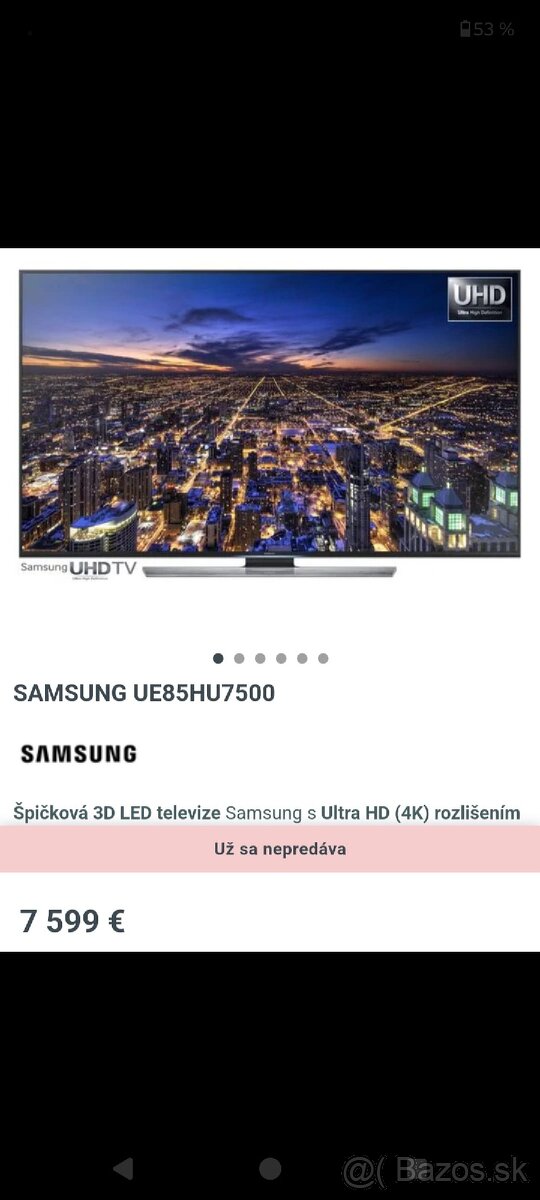 Predám 3D LED televízor Samsung ue85hu7500