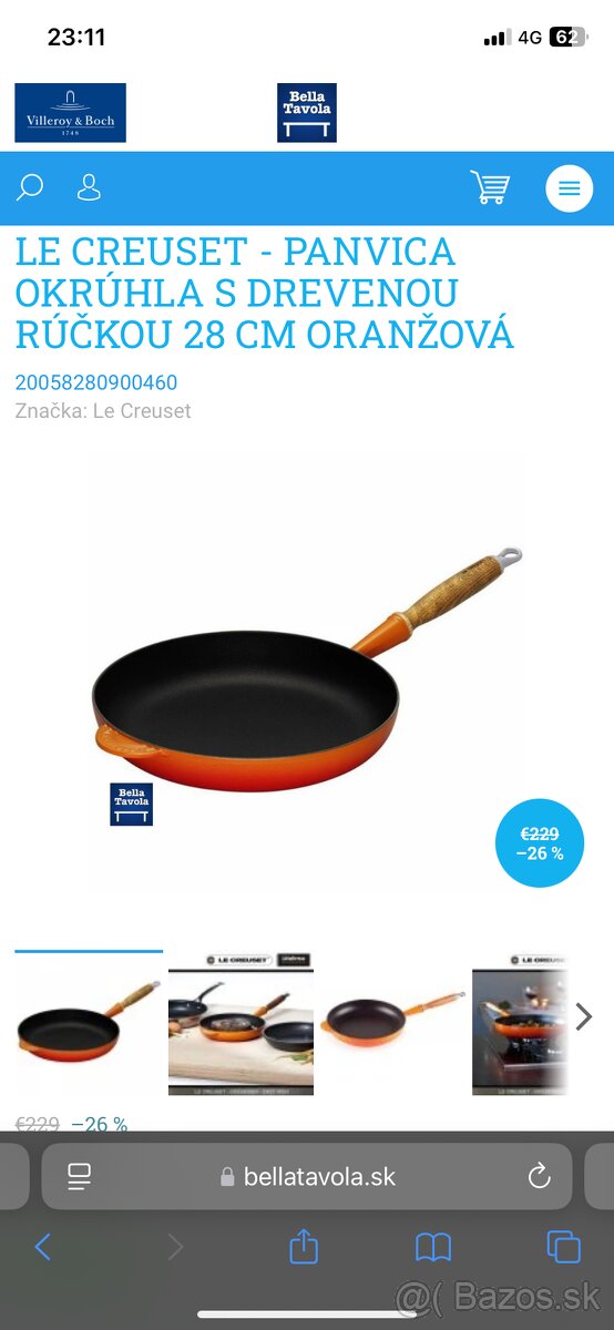 LE CREUSET - PANVICA OKRÚHLA S DREVENOU RÚČKOU 28 CM ORANŽOV