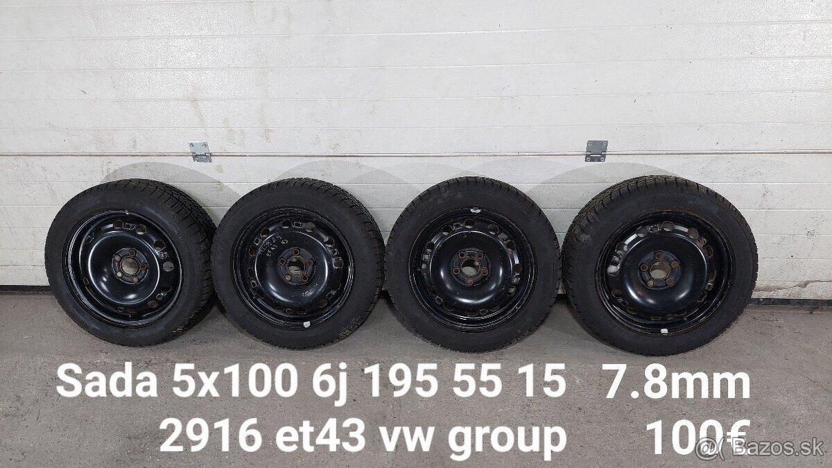 Sada 5x100 6j 195/55R15 2916 7.8mm et43 vw group