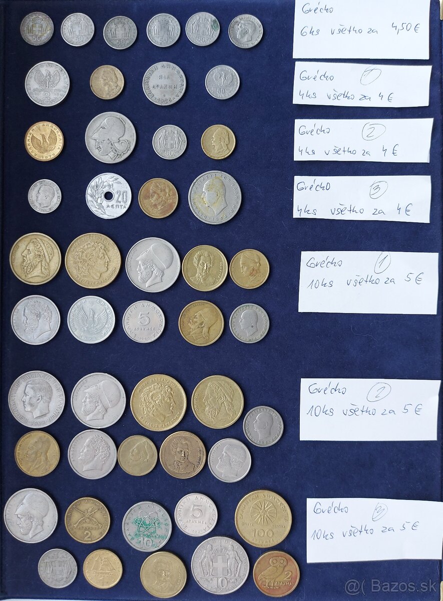 Zbierka mincí - rózne grécke mince + Portugalsko