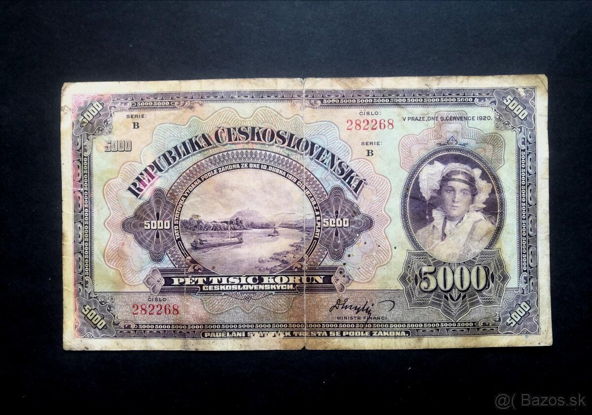 5000 korun 1920 NEPERFOROVANA vzacna serie B  RR  stav 3