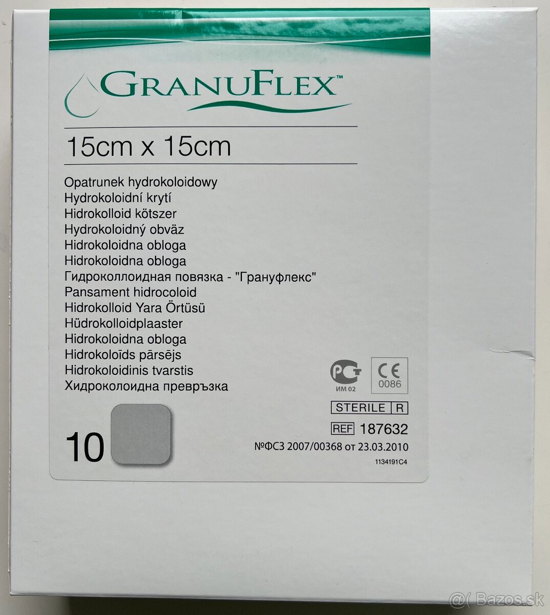 Priľnavý nasiakavý hydrokoloidný obväz Granuflex 15x15cm