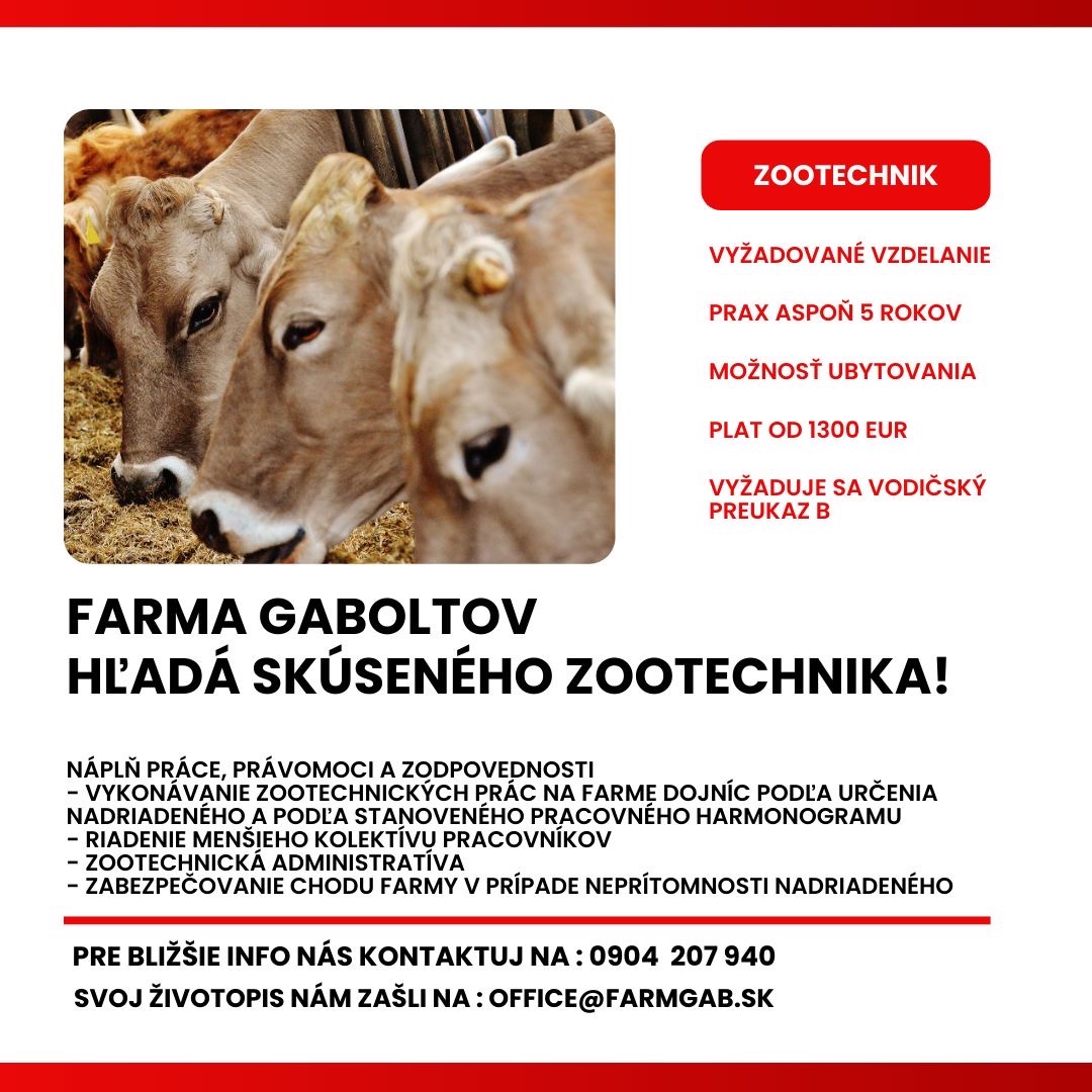 Farma Gaboltov hľadá skúseného zootechnika