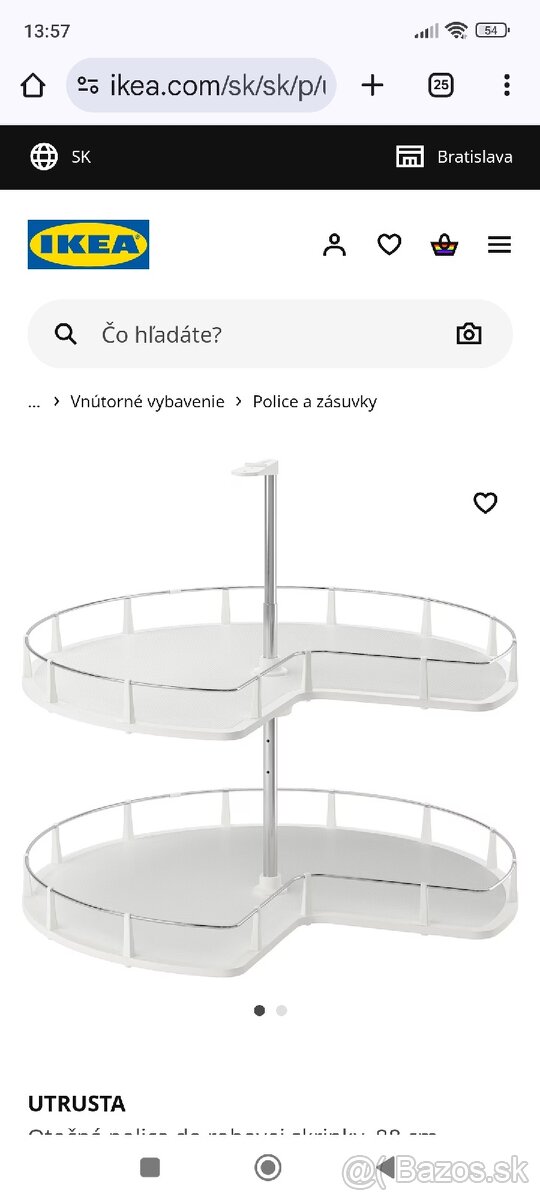 Otočná polica do rohovej skrinky, 88 cm .Ikea.