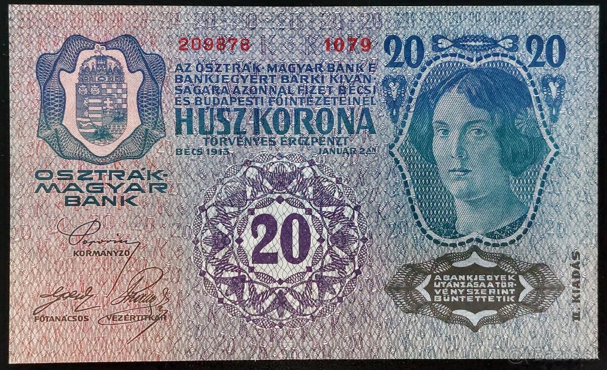 20 KORÚN ROK 1913 - II.VYDANIE- RAKÚSKO-UHORSKO-VZÁCNA