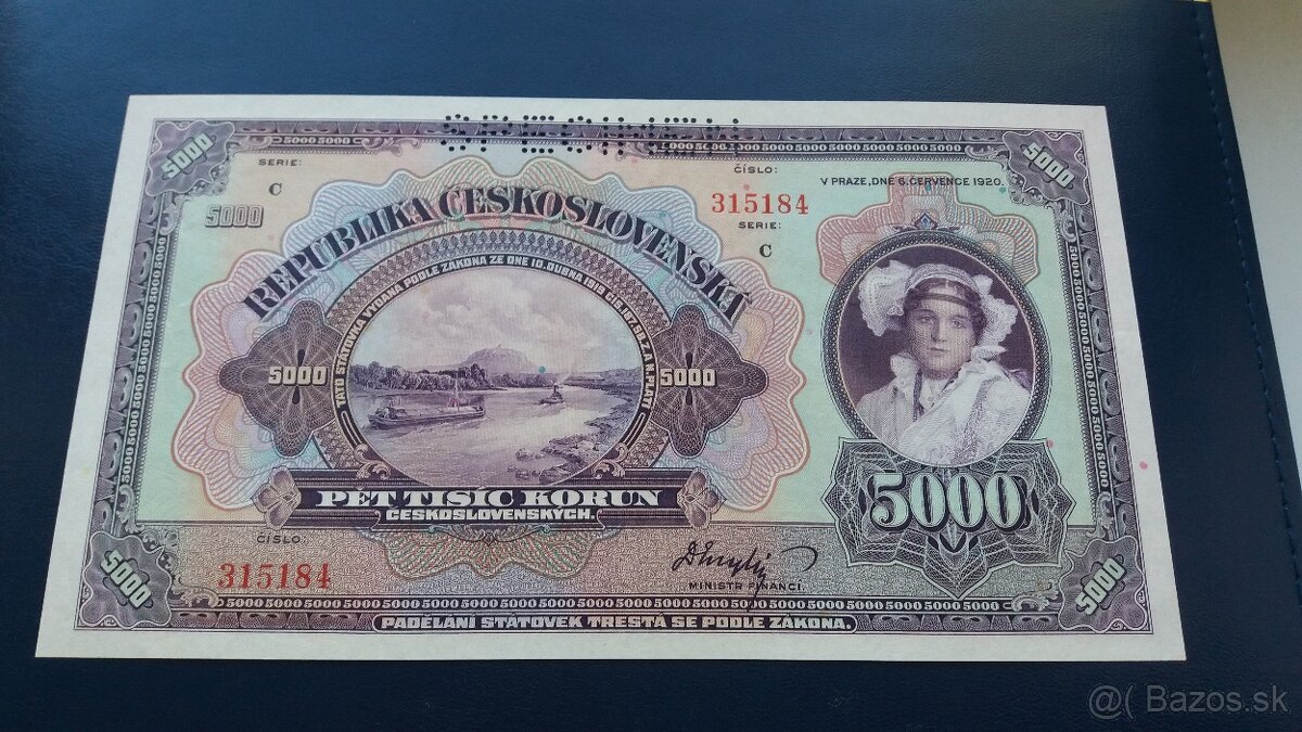 Bankovka 5000 Korun Československých  1920 Unc