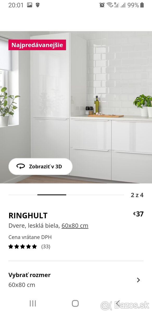 Predam dvierka RINGHULT na IKEA METOD kuchynu -leskla biela