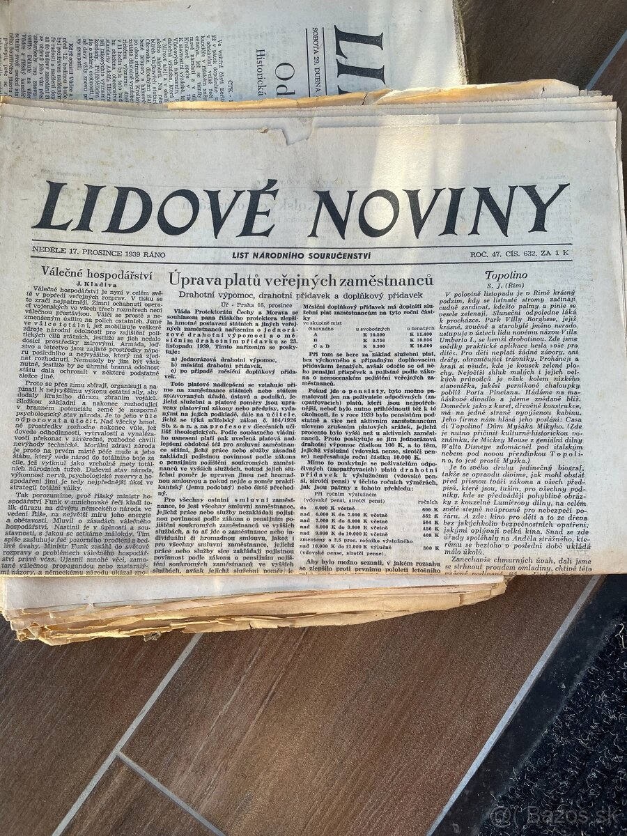 lidove noviny stare noviny historicke noviny z r. 1939