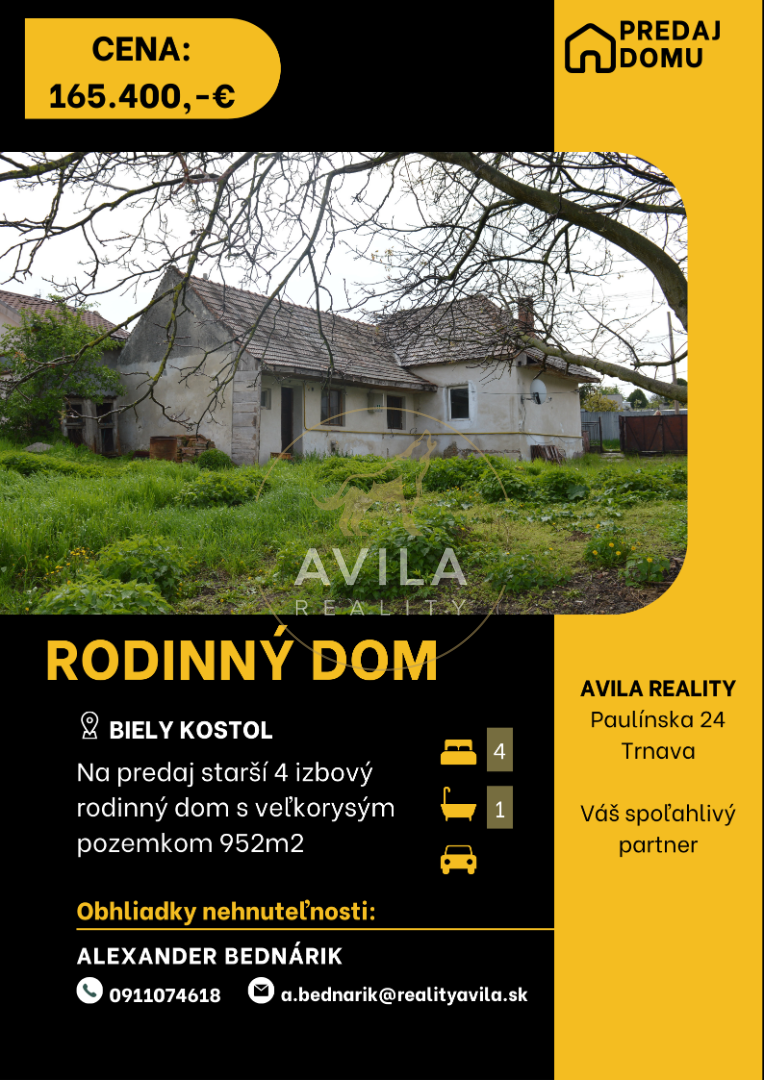 NA PREDAJ: rodinný dom s veľkorysým pozemkom 952m2 - Biely K