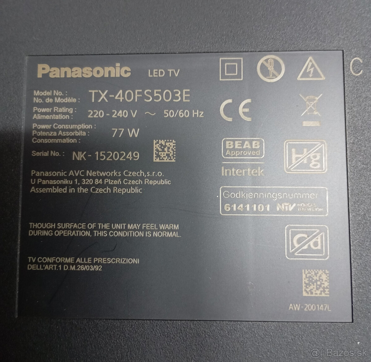 Panasonic TX-40FS503E na diely