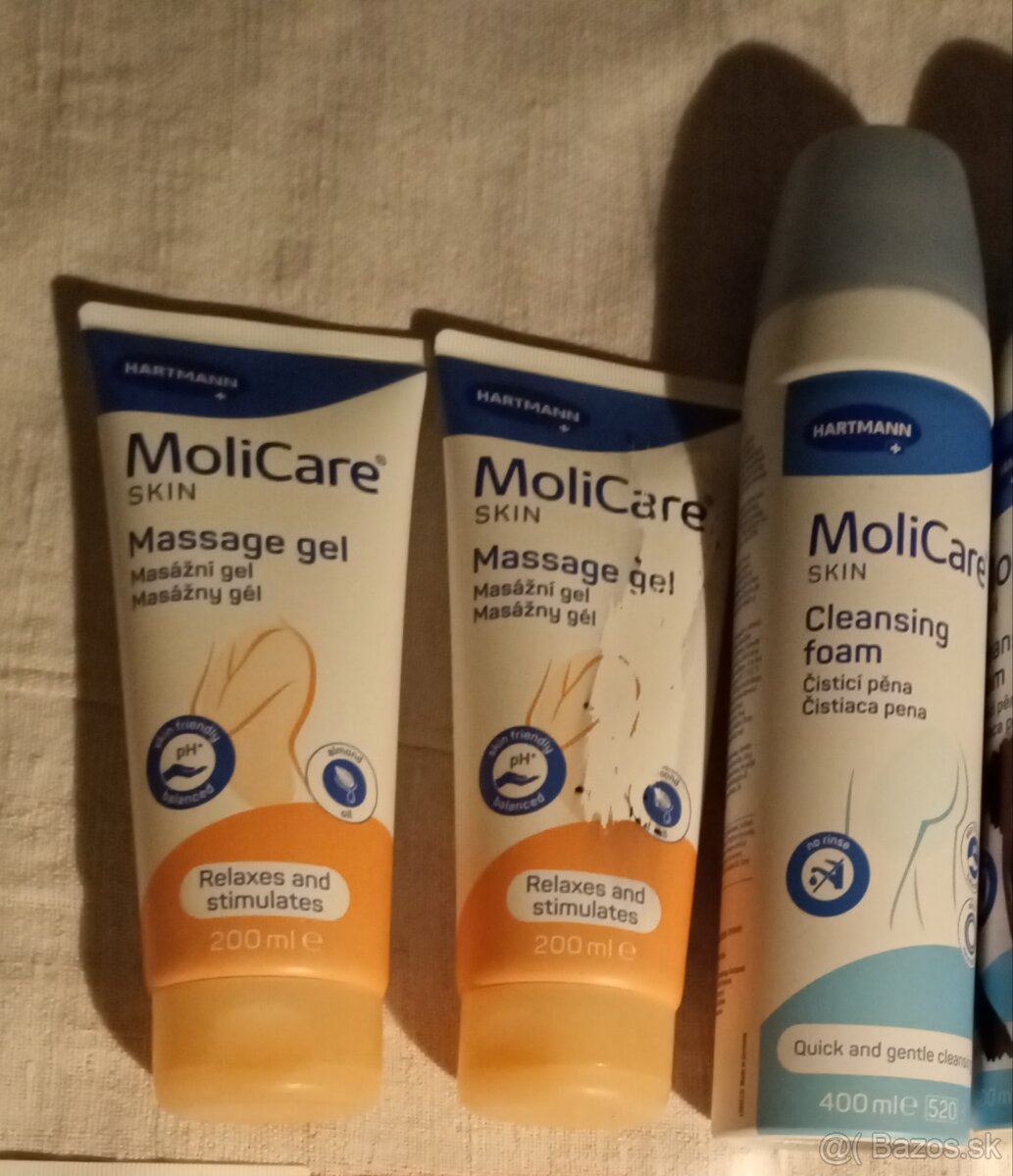 ]Molicare masazny gel novy 2x, Umyvacia pena nova 1x.