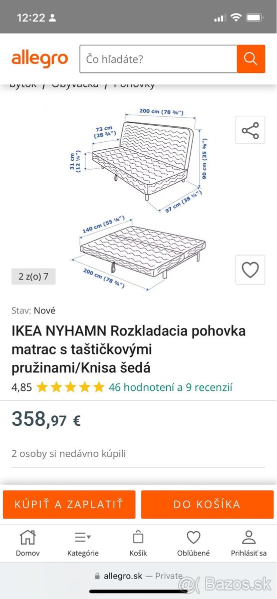 Ikea nyhamn rozkladacia pohovka - gauc