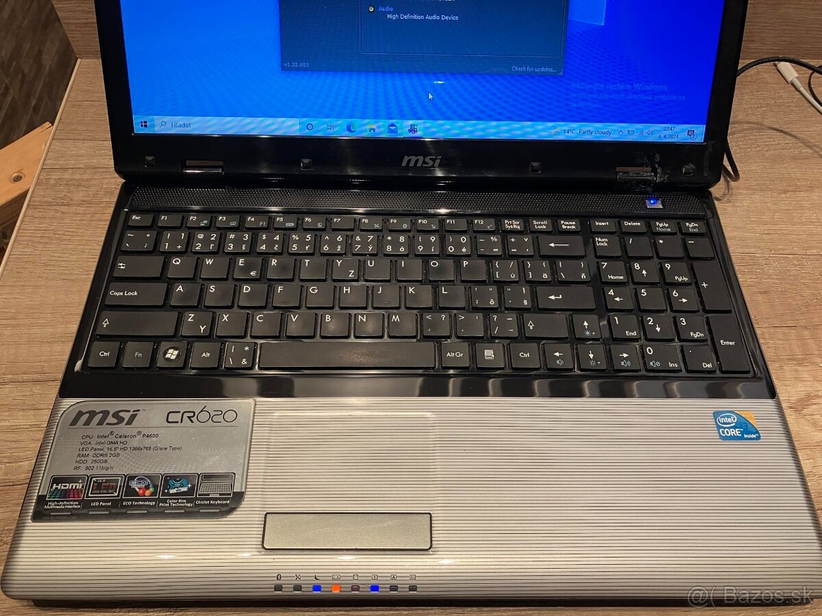 MSI CR620 s 15,6"LCD,Intel i3,4gb ram,500gb disk