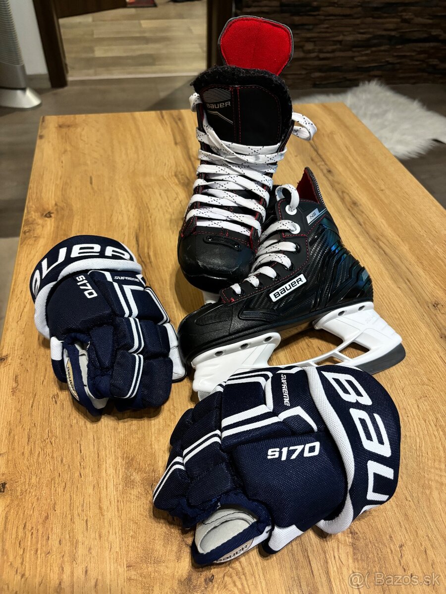 Hokejové korčule Bauer ns Y13 + rukavice Bauer supreme s170