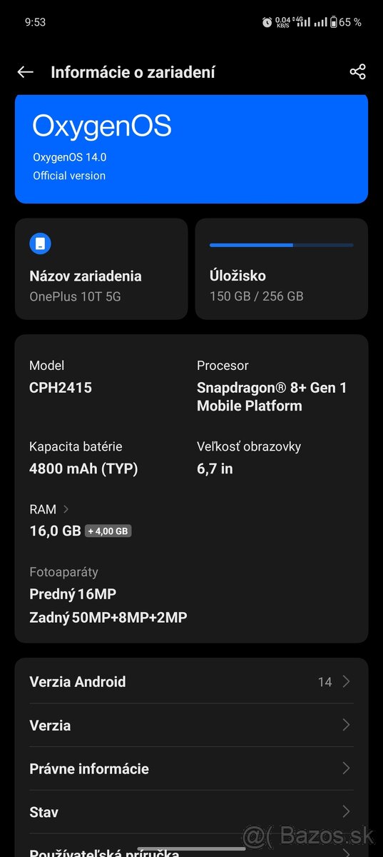 Oneplus 10T 16GB/256GB, záruka do 7/26, ako nový