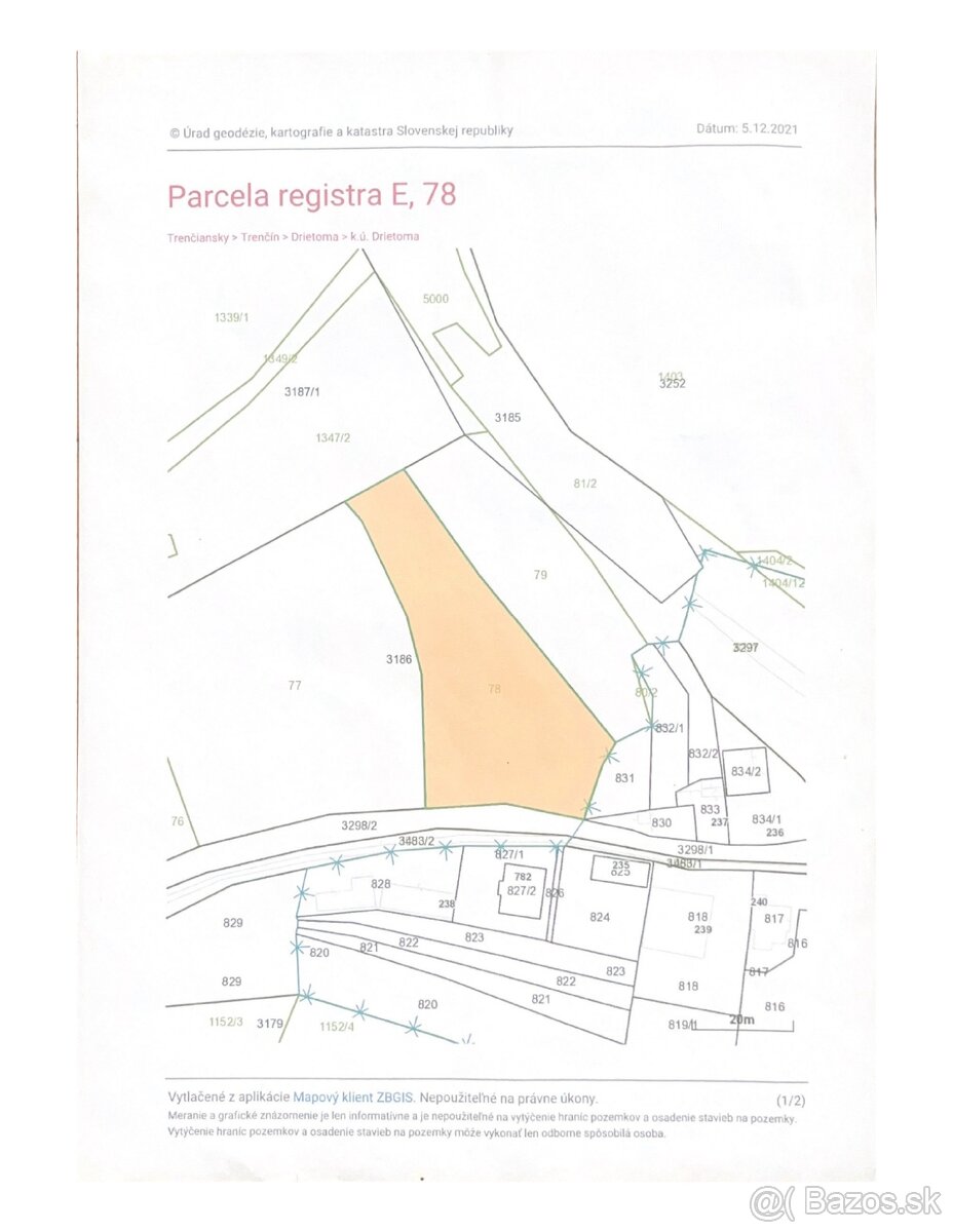 Záhrada a les s výmerou 1.705 m2 v obci Drietoma