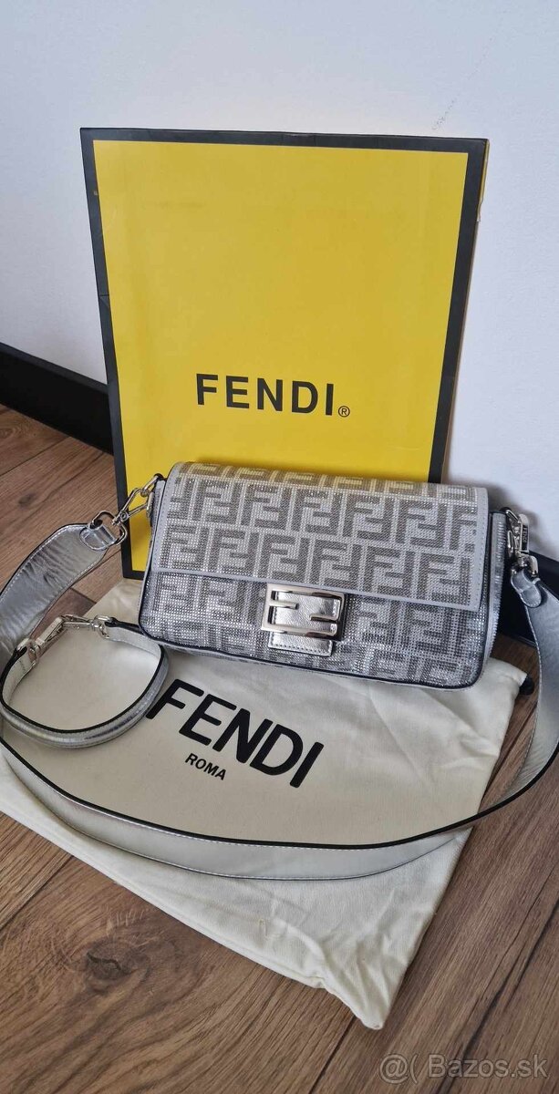 Nová luxusná Fendi crystal baguette bag silver