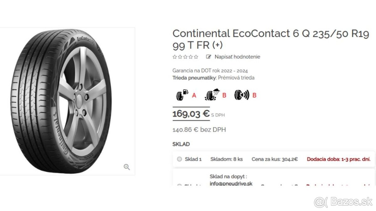 Predám Continental EcoContact 6 Q 235/50 R19 99 T