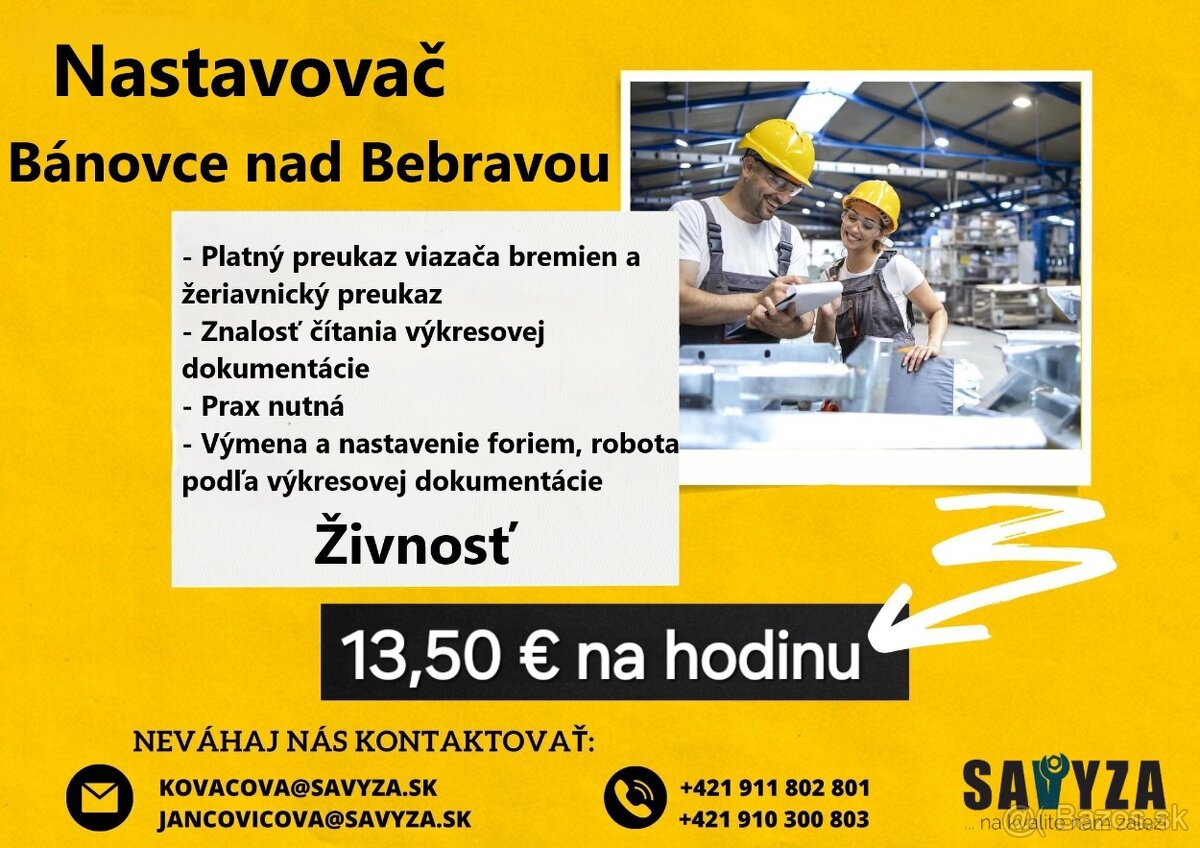 Nastavovač 13,50€ hodina