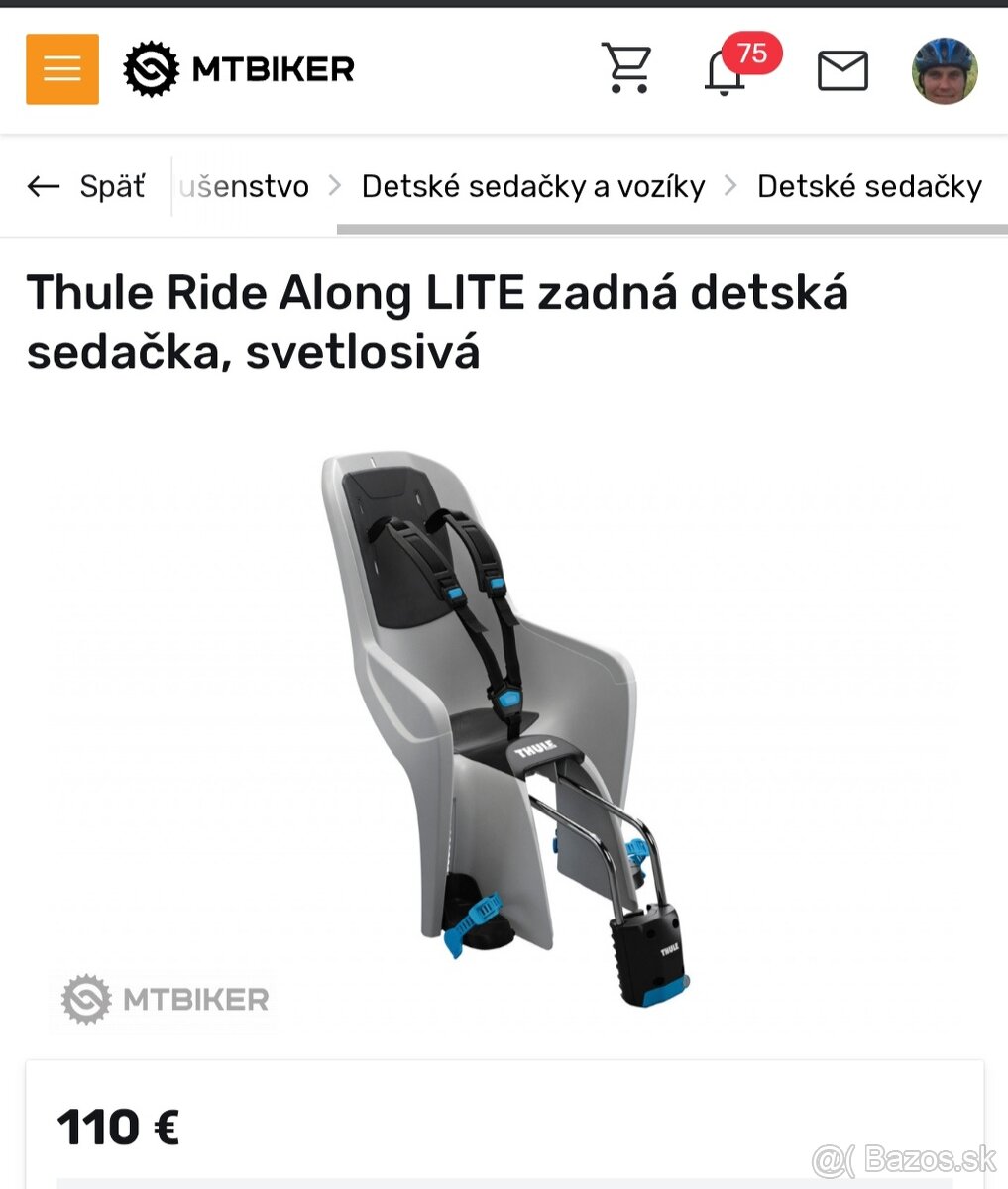 Zadná sedačka. Thule Ride Along Lite.