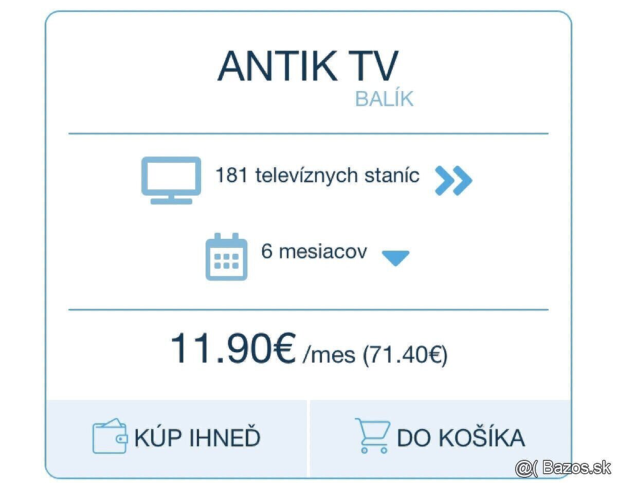 Zľava 56€ - 186 programov ANTIK TV na 6 mesiacov - bežná cen