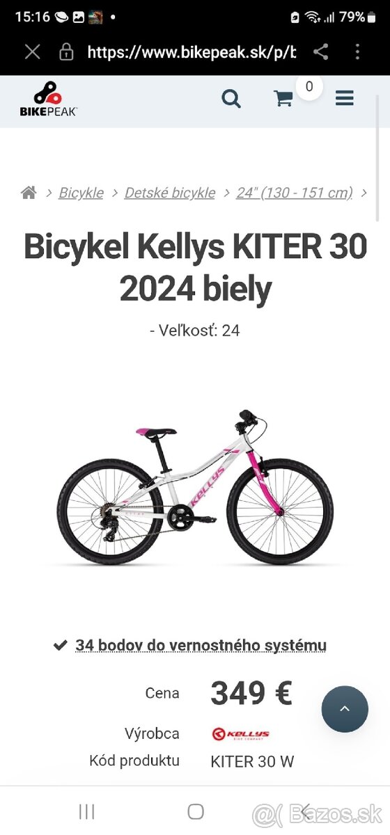 Bicykel KELLYS Kiter 30 White 11 24″ 2020