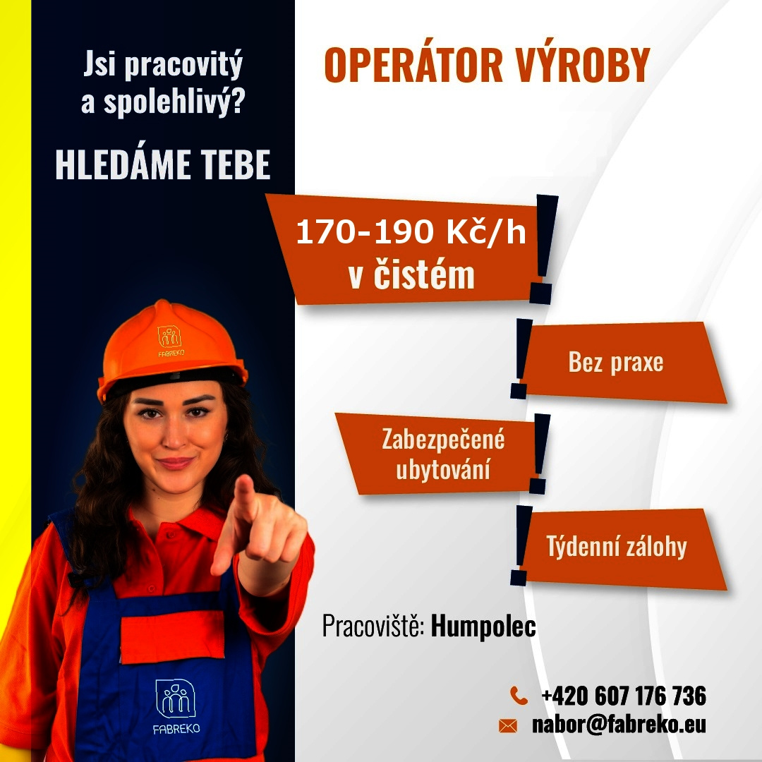 OPERÁTOR VÝROBY, 7-8€, Humpolec ČR