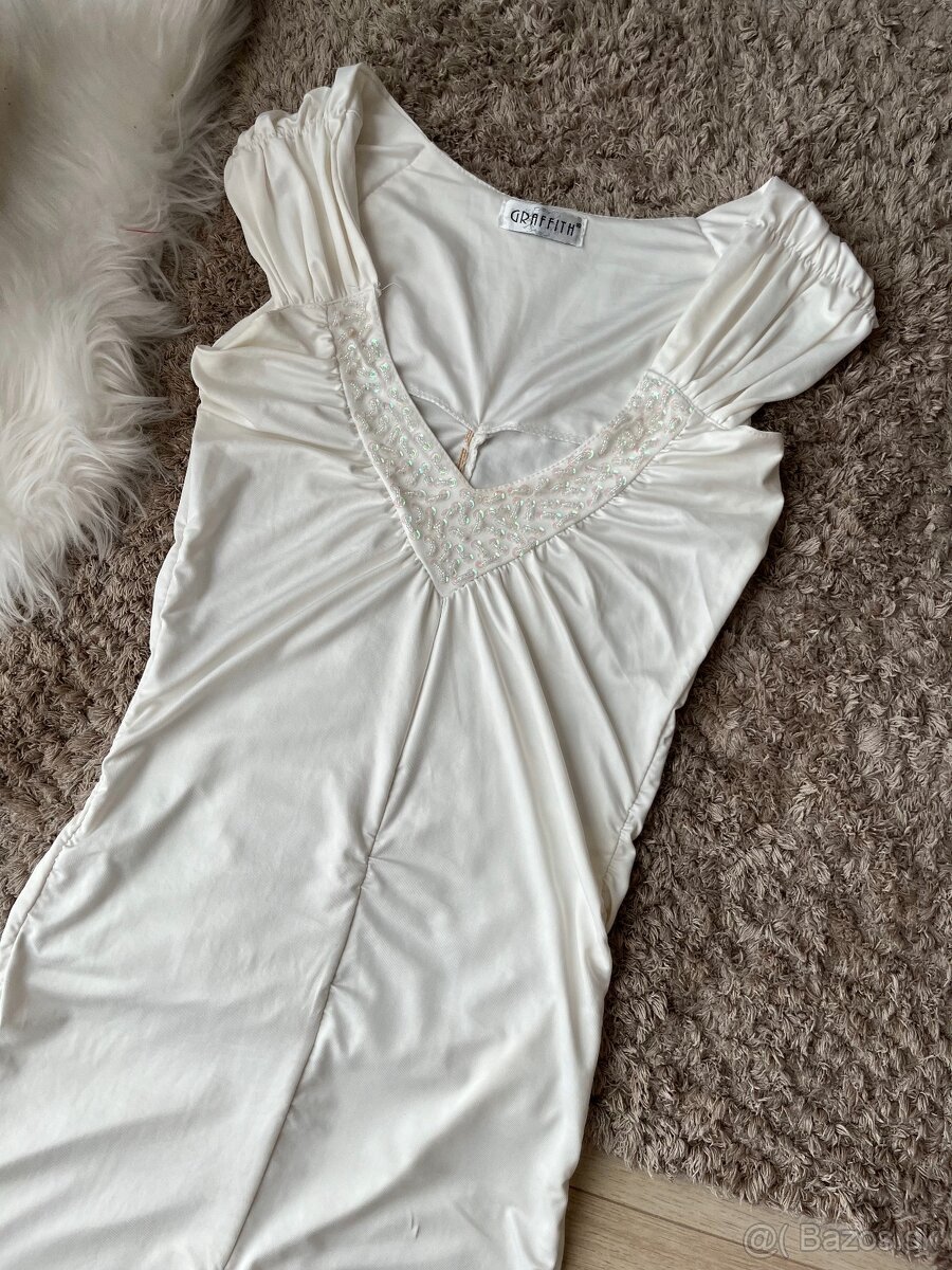 Elastické biele bodycon šaty, veľkosť S