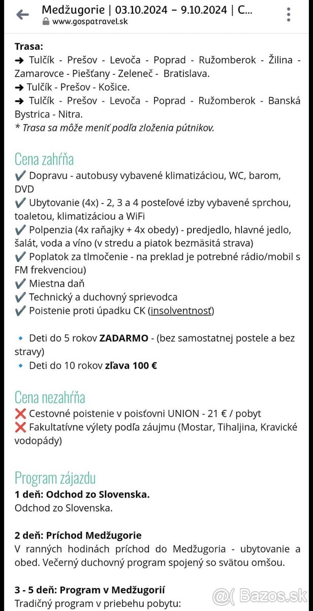 2 miesta Medžugorie 03.10.- 09.10.2024