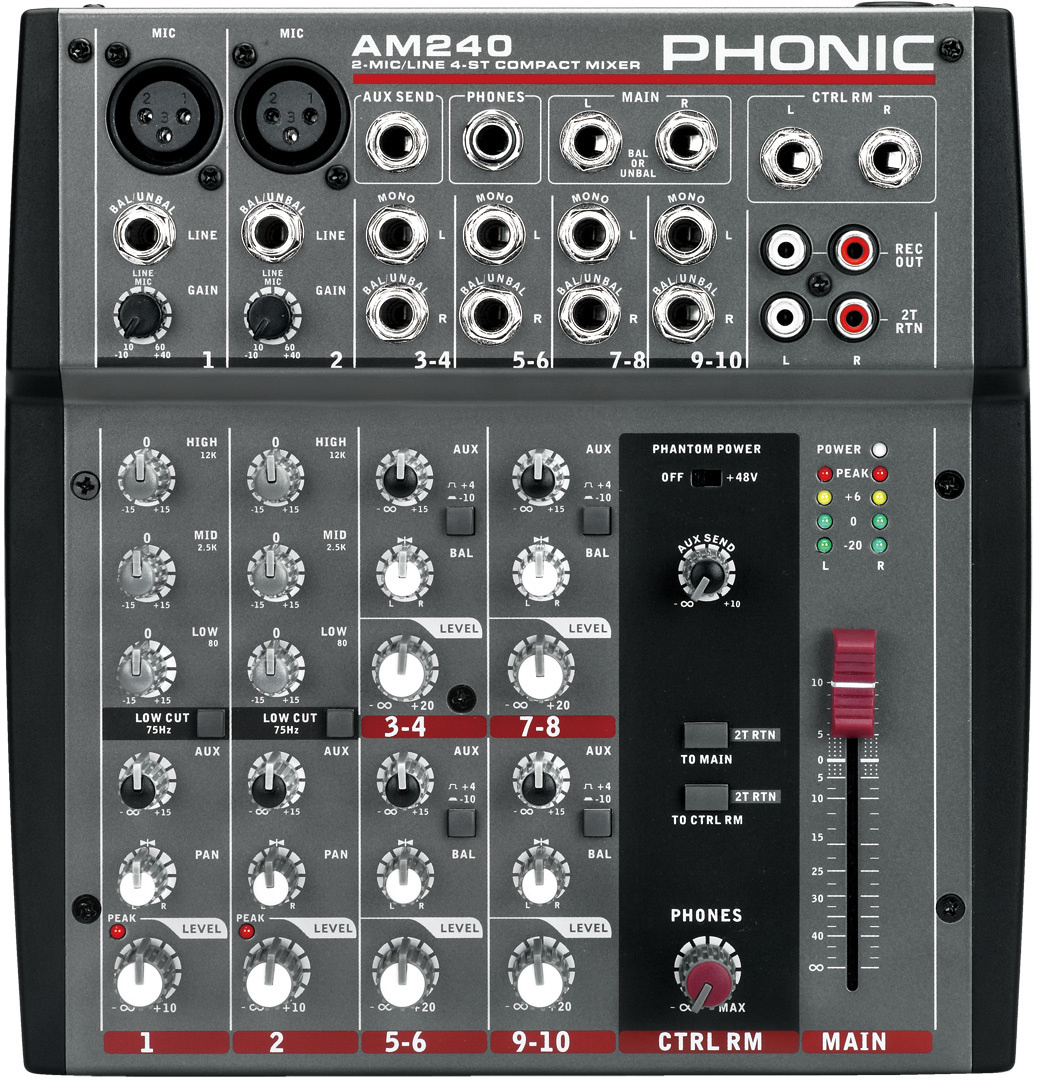 Phonic AM240 mix pult + krabica +adapter