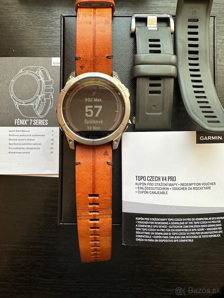 Garmin Fenix 7X Sapphire Solar Titan/ Brown Leather Band