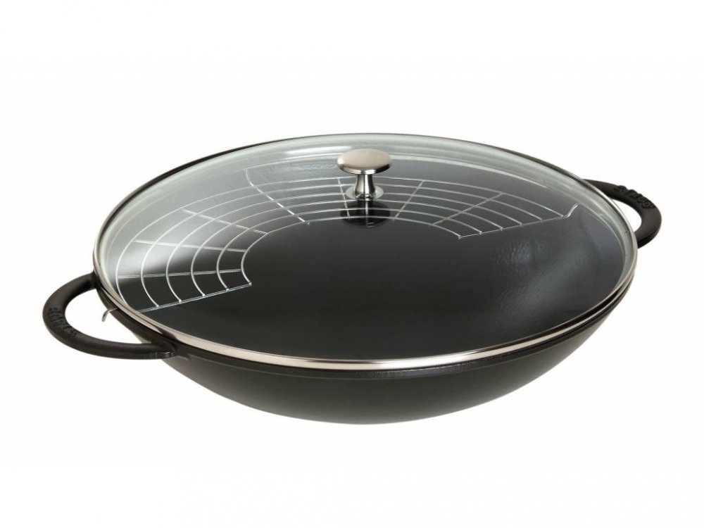 Liatinový železný Wok Staub 37 cm s pokrievkou