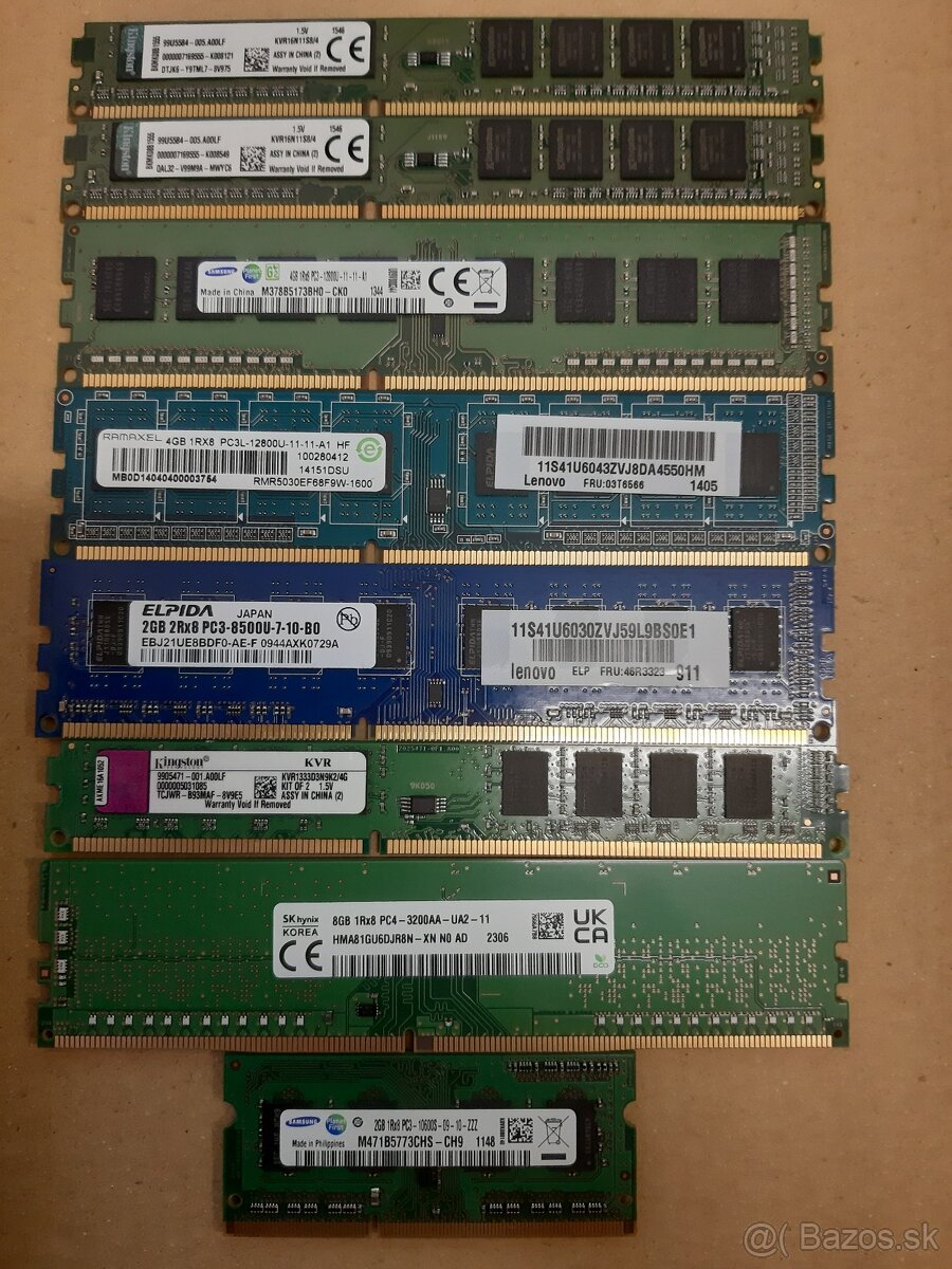 Predám pamäte 4xDDR3_4G, 2xDDR3_2G, 1xDDR4_8G, 1x SODIMM DDR