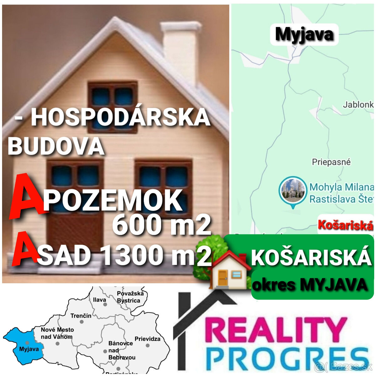 DOM-HOSPOD. BUDOVA,POZEMOK 600m2+SAD 1300m2 KOŠARISKÁ-MYJAVA