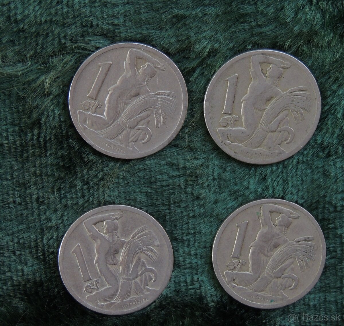 4 ks mincí 1 koruna CSR 1922,1923,1924,1929