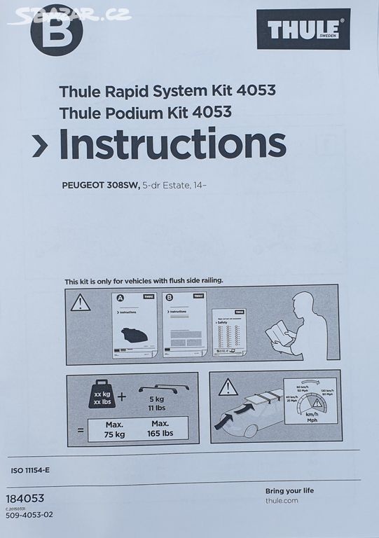 Thule Kit 4053  pre  pätky Thule 751, 753 peugeot 308 kombi