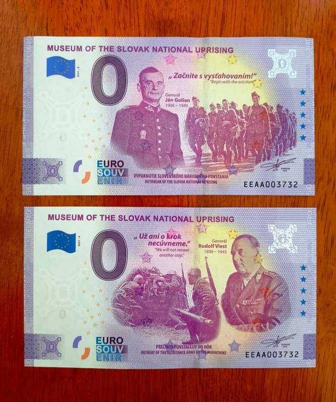 ☀️ 0 eurové bankovky / 0 € souvenir - vojenský motív SNP☀️