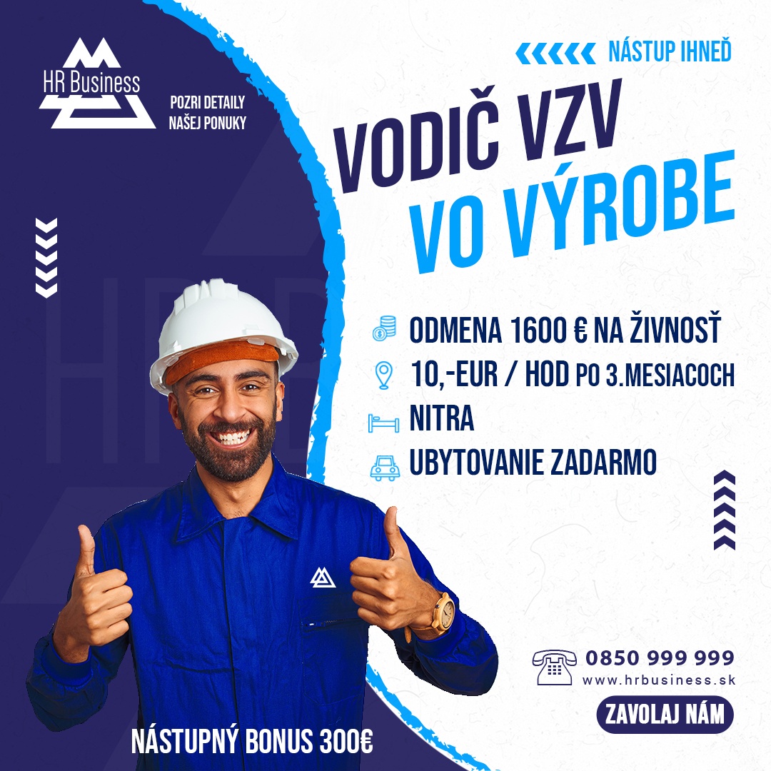 Skladník Vodič VZV - Nitra (ubytovanie zadarmo)