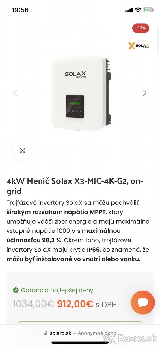 Nový menič Solax X3 MIC 4K G2 on-grid