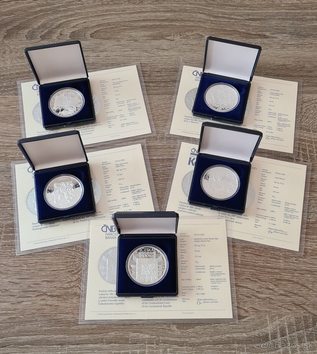 5x 500 Kč proof 2016-2020