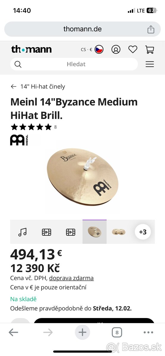 Meinl 14"Byzance Medium HiHat Brill.